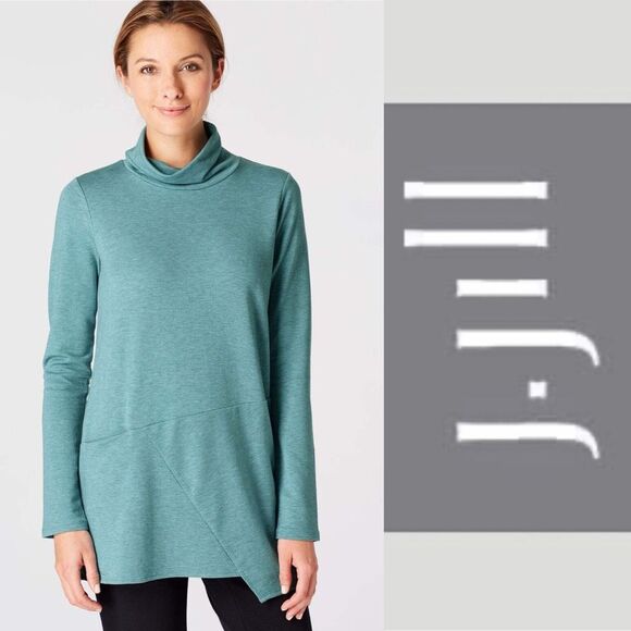 J. Jill Pure Luxe Tencel Blue Funnel Neck Tunic Top Large - Picture 1 of 8